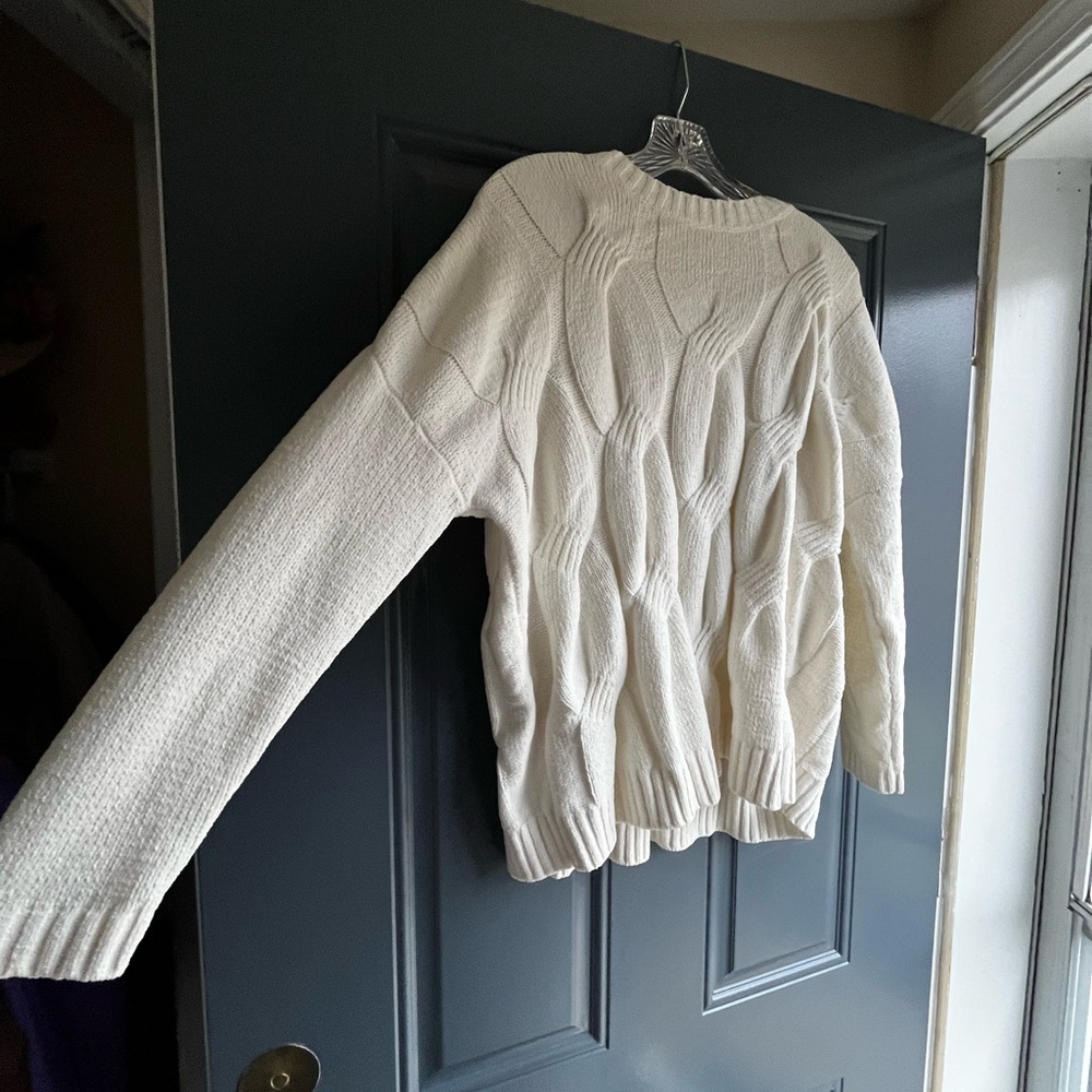 J. Jill Cream Crew Neck Sweater with Cable Knit Design